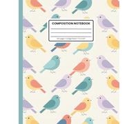 Composition Notebook College Ruled: Pastel Bird Pattern on Cream with Teal Spine: Cute Aesthetic Journal for School, Writing & Everyday Notes