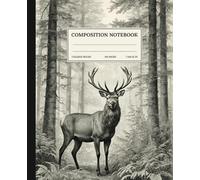 Composition Notebook College Ruled: Stag Deer Forest Black and White Vintage Aesthetic wildlife Illustration. For Students, Teachers. College, School, Office & Work
