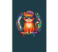 Composition Notebook: Cute Skater Cat on Skateboard | Kawaii Ginger Tabby Kitty with Sunglasses & Tie Dye Hat | 100 Wide Ruled Pages | 6x9 Small Journal for Girls, Boys, Teens & School Students