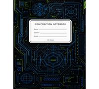 Composition Notebook: Cyberpunk Tech-Blueprint Futuristic Design for Boys: 7.5 x 9.25 inch, 100 Sheets, Graph Paper 5x5, Electric Blue & Carbon Black, Matte Cover