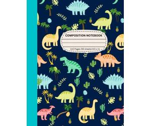 Composition notebook dinosaur: Cute aesthetic Dino elementary notebook with dotted line in the middle - Kindergarten to 2nd Grade