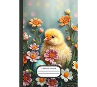 Composition Notebook: Easter Chick among spring flowers - 101 wide ruled pages - space for little drawings and notes included