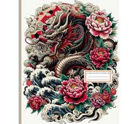 Composition Notebook: Red Dragon and Peony Japanese Art Cover: Mythical Wave Illustration for Bold Writing and Creative Use