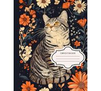 Composition Notebook: Vintage Botanical College Ruled With A Cat Illustration Cover