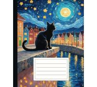 Composition Notebook Wide Ruled: Cute Black Cat Starry Night Sky Painting Kawaii Aesthetic. For Elementary and Middle School Students, Girls, Boys, Kids, Teens