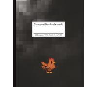 Composition Notebooks, Black Pixel Comp Books For School, Pixel Chicken Gamer Pattern, Wide Ruled Paper 100 sheets
