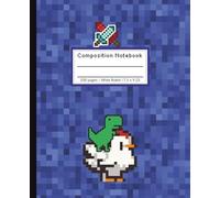 Composition Notebooks, Blue Pixel Books For School, Pixel Chicken and Dinosaur Gamer Pattern, Wide Ruled Paper 100 Pages, Blue Notebook