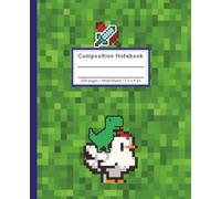 Composition Notebooks, Green Pixel Books For School, Pixel Chicken and Dinosaur Gamer Pattern, Wide Ruled Paper 100 Pages, Green Notebook
