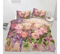 Compositions FloralesHousse de Couette 135x200 Rose 3 Piè Parure de Lit Microfibre avec Fermeture Éclair, Parure de Couette avec 2 Taie Oreillers 65x65cm