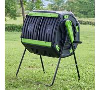 Compost Bin Outdoor, 53 Gal Dual Chamber Compost Tumbler with Iron Support Legs, Integrated Sliding Double-Door Lid, Large Composting Bin for Backyard, Garden, Patio