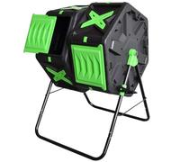 Composteur à deux chambres - Composteur de jardin de style américain avec couvercle rabattable et grandes portes d'accès (capacité 450L) (B)
