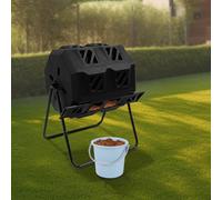Composteur à double chambre - Bac à compost rotatif de 160 l - Composteur de cuisine - Composteur à tambour - Pour déchets de cuisine et plantes - 70 x 60 x 93 cm