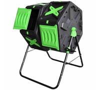 Composteur à double chambre de 140 L, design facile à tourner, cadre en acier robuste pour compostage rapide des déchets de jardin, solution de recyclage des déchets de jardin, bac à compost