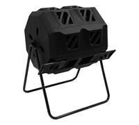 Composteur à double chambre noir, bac à compost rotatif en polypropylène avec paire de gants, pour déchets de cuisine, herbes déchiquetées plantes 70 x 60 x 93 cm