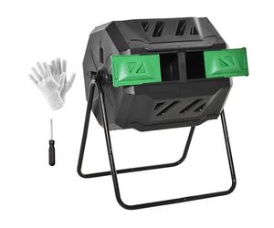 Composteur à tambour Outsunny, composteur de jardin de 160L avec 2 compartiments, composteur rotatif rapide, pour les déchets biologiques et de jardin, noir