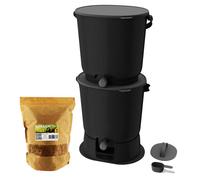 Composteur Bokashi - Organko - Essentiel Noir - 2 x 15,3 litres - Tiroir récupérateur de thé - Montage facile