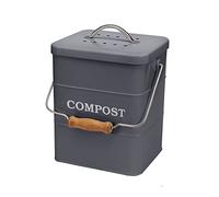 Composteur Cuisine 6L avec Couvercle Étanche et Filtre Charbon - Poubelle Compost Cuisine en Acier au Carbone Anti-Odeurs - Bac Composteur Intérieur Compact pour Comptoir, Facile à Nettoyer, Gris