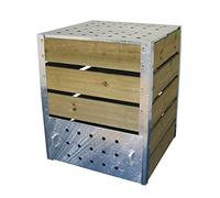 Composteur de jardin 470L - Bois classe 3 autoclave & acier galvanisé - Avec couvercle et trappe de récupération - Aération optimisée - Fabrication française - 020220