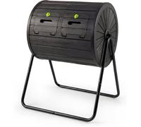 Composteur de Jardin à Tambour 142 L COSTWAY, 2 Chambres, 2 Portes Verrouillables, Bac à Compost Rotatif à 360°, sans BPA, Noir