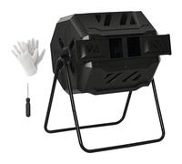 Composteur de jardin - bac à compost pour déchets - rotatif 360° - double chambre 160 L - acier PP noir