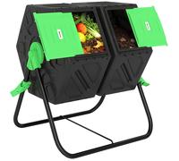 Outsunny Composteur de Jardin Rotatif 360° Double Chambre 130 L Noir