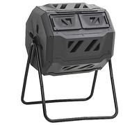 Composteur de jardin rotatif à 360° noir avec deux compartiments - Bac à compost de 160 l - 73 x 64 x 95 cm - Pour accélérer la décomposition de matières organiques et la fabrication d'engrais