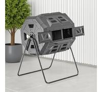 Composteur rotatif à double chambre de 160 l avec thermomètre, 2 portes coulissantes et système d'aération pour recyclage efficace des déchets de jardinage en plein air