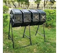 Composteur Rotatif À Quatre Compartiments, Tambour Indépendant, Structure en Métal Et Coque en Polyéthylène, Bac À Compost Rotatif avec Portes Coulissantes pour Jardin