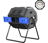 Composteur Tumbling 160 l avec thermomètre - Bac à compost amélioré à double chambre en polypropylène renforcé, sans BPA | Cadre en acier robuste, montage facile et design rotatif pour un compostage