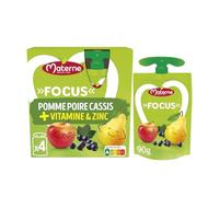 Compote de Pomme Poire Cassis sans Sucres Ajoutés avec Vitamines et Zinc - Lot de 4 Pots de 90 g - Lot de 4
