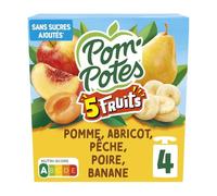 Compotes 5 fruits pomme abricot pêche poire banane sans sucres ajoutés POM'POTES - les 4 gourdes de 90g Lot De 4 - Par Lot