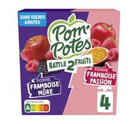 Compotes Battle2Fruits pomme framboise mûre, passion sans sucres ajoutés POM'POTES - les 4 gourdes de 90g Lot De 4 - Par Lot