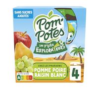 Compotes Les P'tits Explorateurs chez les Pharaons pomme poire raisin sans sucres ajoutés POM'POTES - les 4 gourdes de 90g Lot De 4 - Par Lot