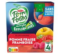 Compotes Les P'tits Explorateurs sur Mars pomme fraise framboise sans sucres ajoutés POM'POTES - les 4 gourdes de 90g Lot De 4 - Par Lot