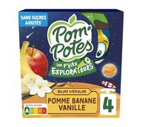 Compotes Les P'tits Explorateurs sur Vénus pomme banane vanille sans sucres ajoutés POM'POTES - les 4 gourdes de 90g Lot De 4 - Par Lot
