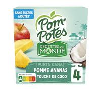 Compotes Recette Du Monde Pomme Ananas Coco Sans Sucres Ajoutés - Lot de 4 Gourdes de 90g - Nutriscore A - Lot de 4
