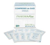 Compresses de Gaze Stériles - Compresses Médicales Hydrophiles pour Soins de Plaies, Absorption, Post-Opératoire et Premiers Secours (7,5 x 7,5 cm, 25 sachets x2)