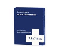 Compresses Non Tissées Stériles 10 Sachets de 2 Compresses 7,5x7,5cm