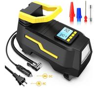 Compresseur à Air 220V 12V 150PSI AC DC Double Alimentation, Gonfleur Pneus Voiture pour Vélo Moto Balle, avec Lampe LED, Jeu