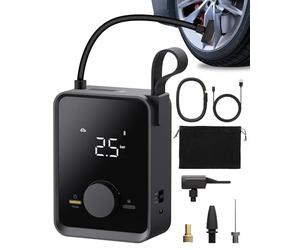 Compresseur à Air Portatif, HOTO Gonfleur Pneus Voiture Pro,120PSI Portable Tire Inflator avec Lumière LED, 12V DC,Batterie de 7500mAH,Mini Air Pompe pour Voiture, Moto Bicyclette, Boule