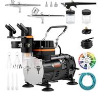 VEVOR Compresseur Aérographe Professionnel Kit Aérographe Complet Double Action Pistolet Aérographe 0,2/0,3/0,8mm Pression Débit Élevés Coffret Décoration Pâtisserie Tatouage Ongle Maquillage Peinture