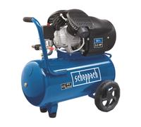 Compresseur Scheppach HC52DC (2200 watts, 50 L, 8 bar, puissance d'aspiration 412 L/min, limiteur de pression, lubrification à l'huile, vérin double)