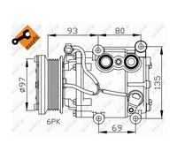 Compresseur Climatisation NRF pour Ford Mondeo III Turnier 6 Cannelures 12V 90