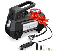 Compresseur d’Air Voiture HAUSBELL 12V, Gonfleur Numérique 150 PSI avec Arrêt Automatique, Lampe LED d’Urgence, Adaptateurs de Valve - Accessoire Voiture Portable pour Gonflage Rapide (Gris)