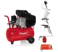 ITOOLS - Compresseur d'Air Électrique 24L 1500W 2CV - 8 Bar 206L/min - Moteur Lubrifié à Huile Haute Durabilité - Kit 5 Accessoires Inclus : Gonflage, Peinture, Soufflage