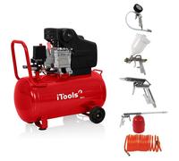 Compresseur d'air 50L 8 bar 115 PSI Silencieux 2CV 1.5KW + Kit 5 accessoires air comprimé ITOOLS