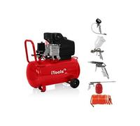 Compresseur d'air ITOOLS à huile 50L 8 bar 115 PSI Silencieux 2CV 1.5KW + Kit 5 accessoires pneumatique