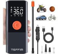 Compresseur d'air portable Teffim avec manomètre numérique, pompe à air intelligente 12 V pour pneus de voiture, moto, SUV, vélo électrique, ballons de sport, batterie 10 000 mAh et éclairage LED (1)