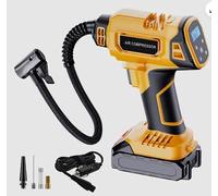 Compresseur d'air sans fil pour batterie Dewalt 18 V 20 V 150 PSI | Écran LCD numérique, pression maximale de 150 psi, kit d'adaptateur, compatible voiture 12 V DC, portable