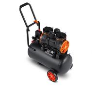 Compresseur d'air silencieux 2800 tr/min niveau sonore de 70 dB sans huile avec 2 roues réservoir de 24 L pression de 6 à 8 bar